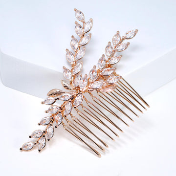 Cubic Zirconia, Diamond Golden Leaves Whisper Bridal Hair Comb, Vine Hair Piece, Bridal Hair Accessories, Wedding Hair Accessory